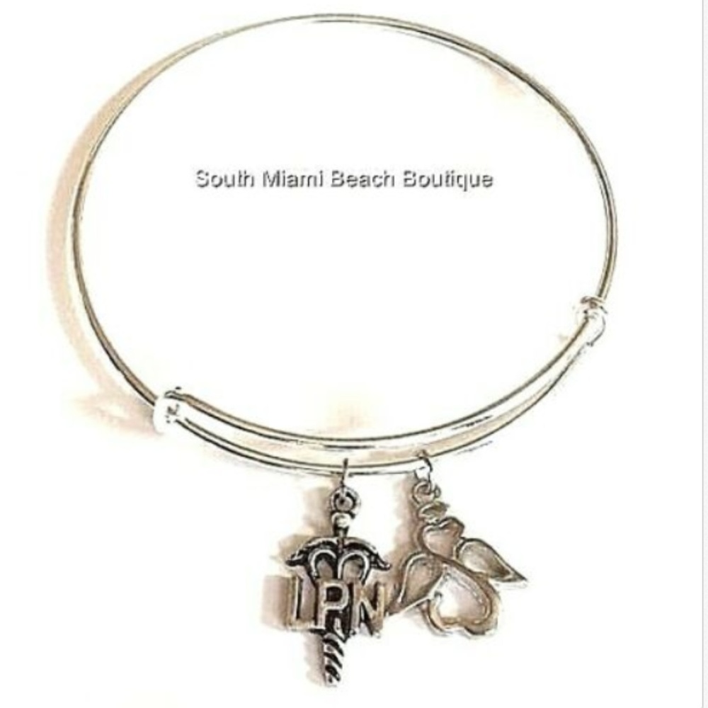 Silver LPN Nursing Caduceus Charm Bracelet Angel